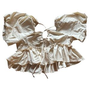 Kimchi Blue Puff Sleeve Whimsy Cropped Ruffle Top